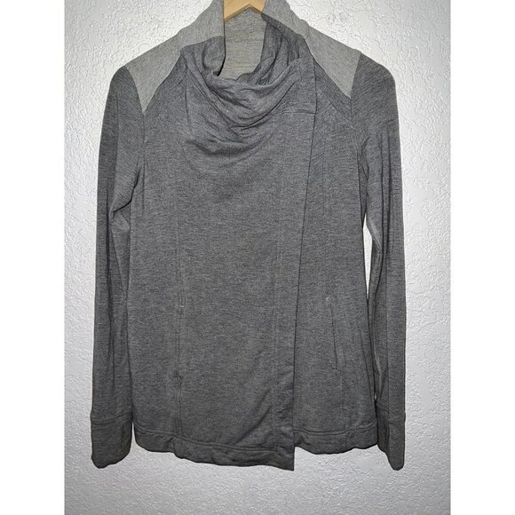 𝅺lululemon Coast Wrap Button Collar Sweatshirt Modal Heather Gray Sz 4 Heavy A1 - Picture 9 of 12